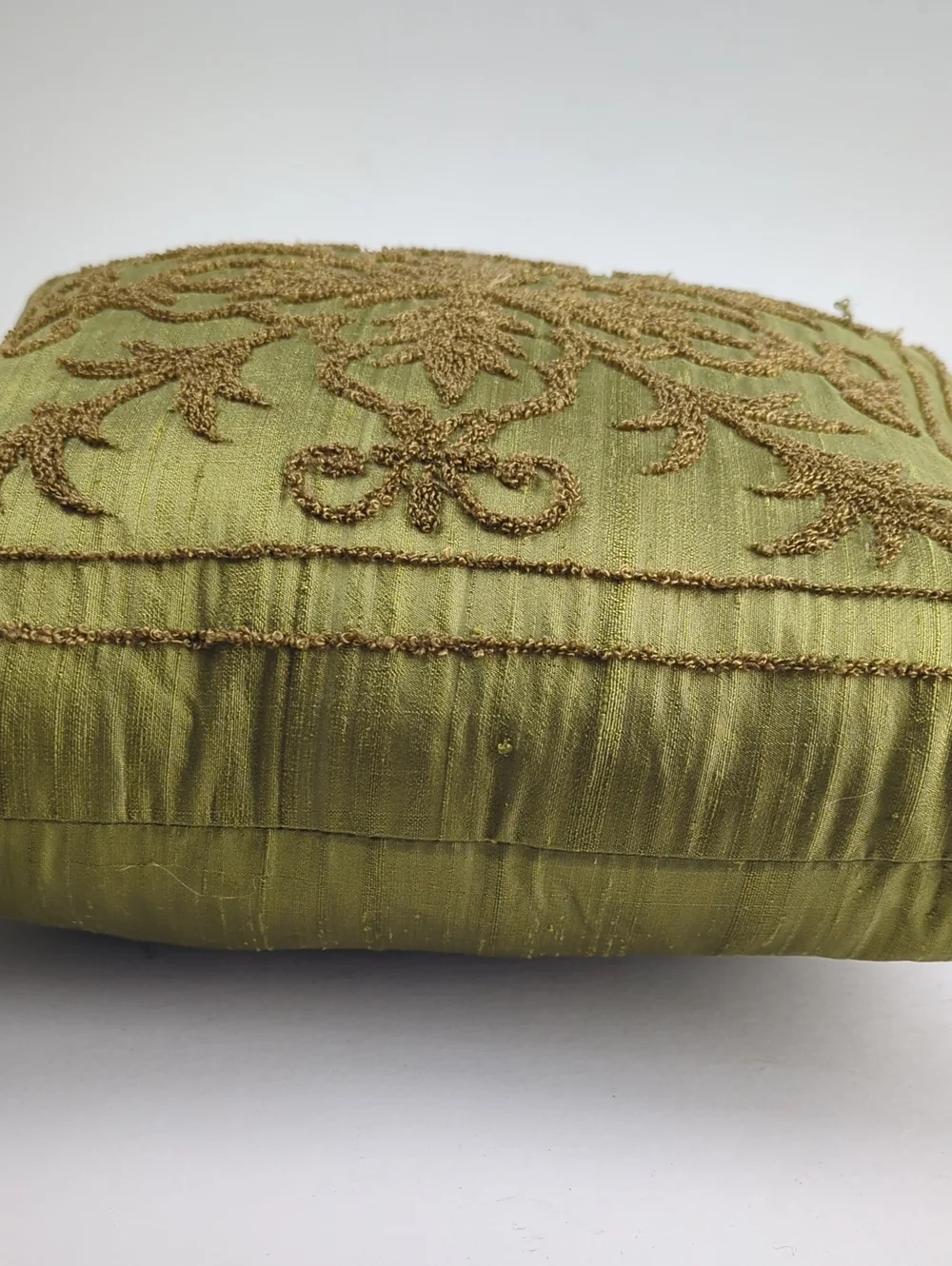 VINTAGE Accent Pillow Green Chartreuse Embroidered Down Filled